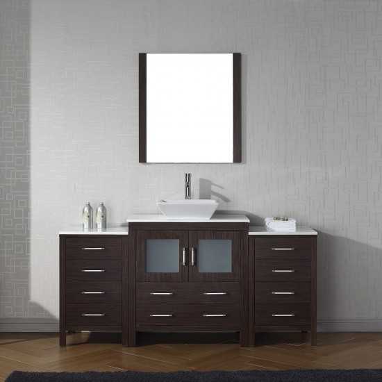 Dior 68" Single Bath Vanity in Espresso with White Engineered Stone Top and Square Sink and Matching Mirror