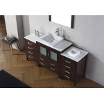 Dior 68" Single Bath Vanity in Espresso with White Engineered Stone Top and Square Sink and Matching Mirror