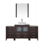 Dior 68" Single Bath Vanity in Espresso with White Engineered Stone Top and Square Sink with Brushed Nickel Faucet and Mirror