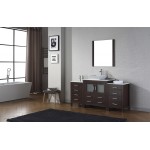 Dior 68" Single Bath Vanity in Espresso with White Engineered Stone Top and Square Sink with Brushed Nickel Faucet and Mirror