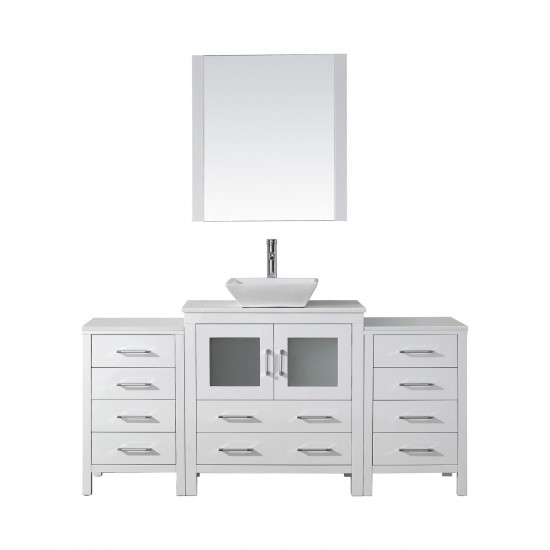 Dior 68" Single Bath Vanity in White with White Engineered Stone Top and Square Sink and Matching Mirror