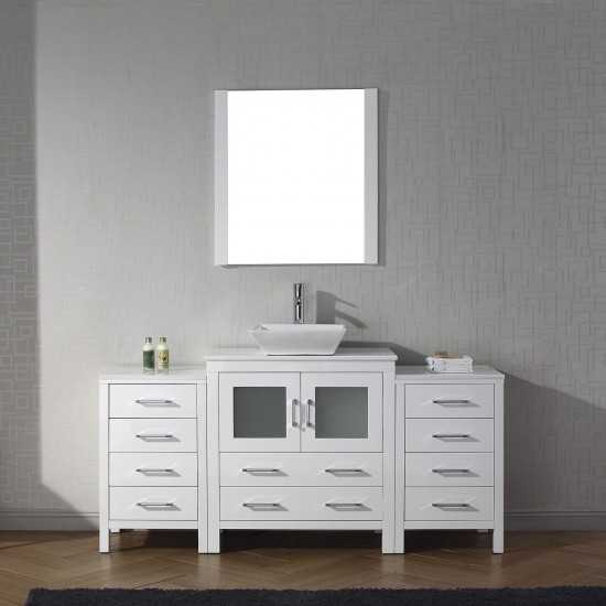 Dior 68" Single Bath Vanity in White with White Engineered Stone Top and Square Sink and Matching Mirror