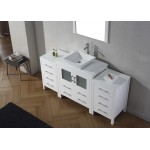 Dior 68" Single Bath Vanity in White with White Engineered Stone Top and Square Sink with Brushed Nickel Faucet and Mirror