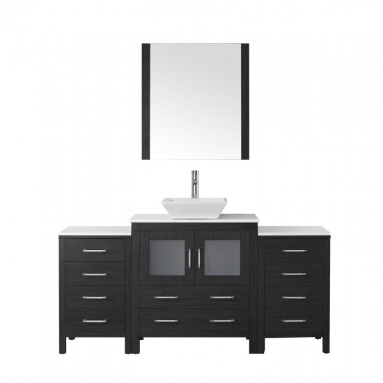 Dior 68" Single Bath Vanity in Zebra Gray with White Engineered Stone Top and Square Sink and Matching Mirror