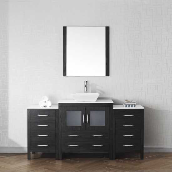 Dior 68" Single Bath Vanity in Zebra Gray with White Engineered Stone Top and Square Sink and Matching Mirror