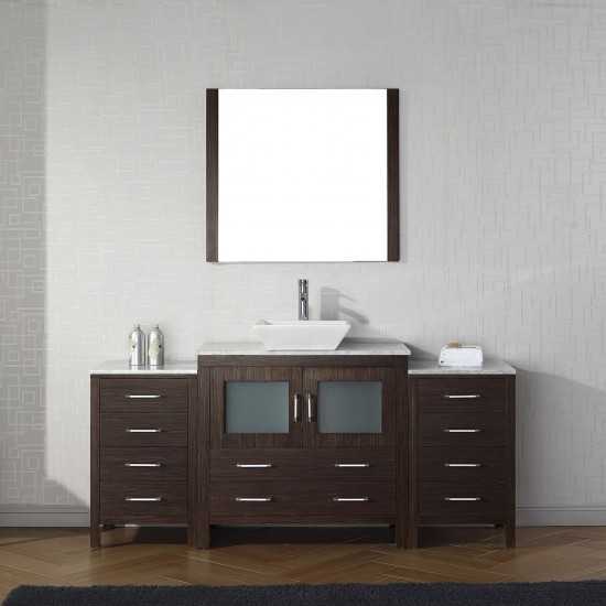 Dior 68" Single Bath Vanity in Espresso with White Marble Top and Square Sink and Matching Mirror