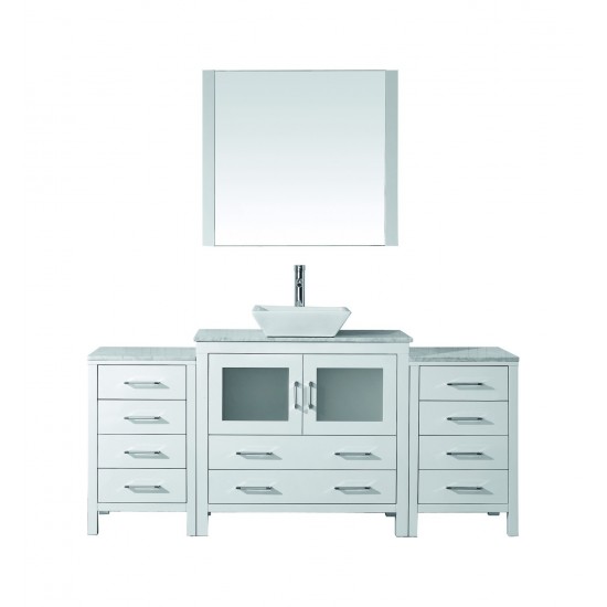 Dior 68" Single Bath Vanity in White with White Marble Top and Square Sink and Matching Mirror