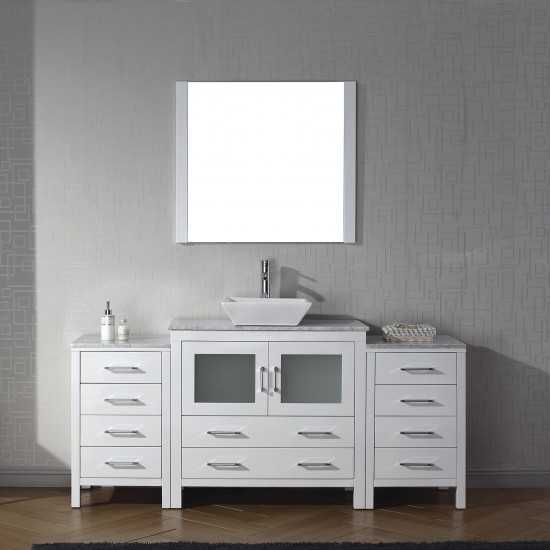 Dior 68" Single Bath Vanity in White with White Marble Top and Square Sink and Matching Mirror