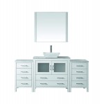 Dior 68" Single Bath Vanity in White with White Marble Top and Square Sink with Brushed Nickel Faucet and Matching Mirror