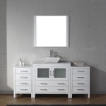 Dior 68" Single Bath Vanity in White with White Marble Top and Square Sink with Brushed Nickel Faucet and Matching Mirror