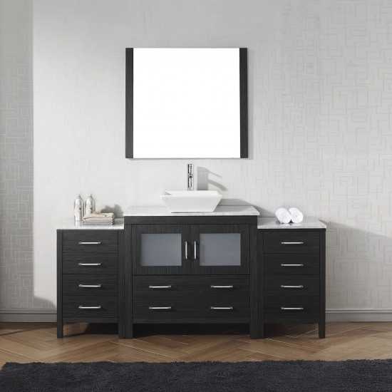 Dior 68" Single Bath Vanity in Zebra Gray with White Marble Top and Square Sink with Brushed Nickel Faucet and Matching Mirro