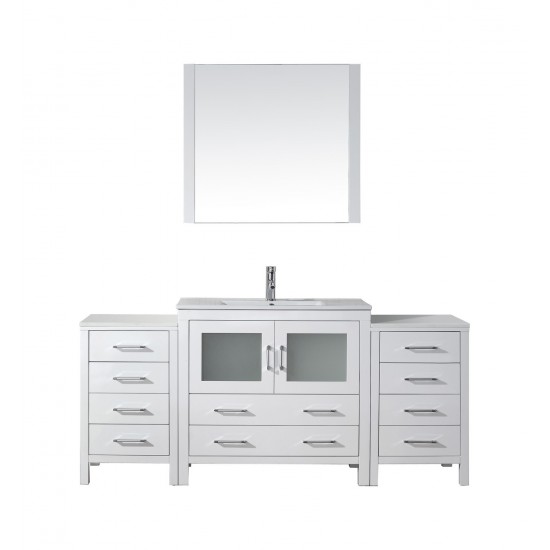 Dior 72" Single Bath Vanity in White and Square Sink and Matching Mirror