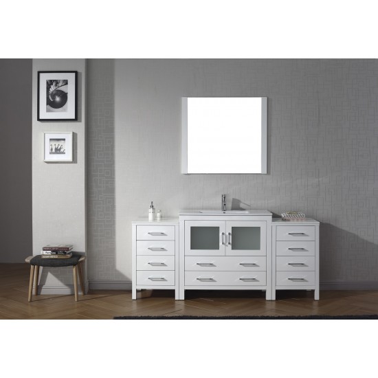 Dior 72" Single Bath Vanity in White and Square Sink and Matching Mirror