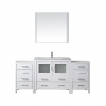 Dior 72" Single Bath Vanity in White and Square Sink with Brushed Nickel Faucet and Matching Mirror