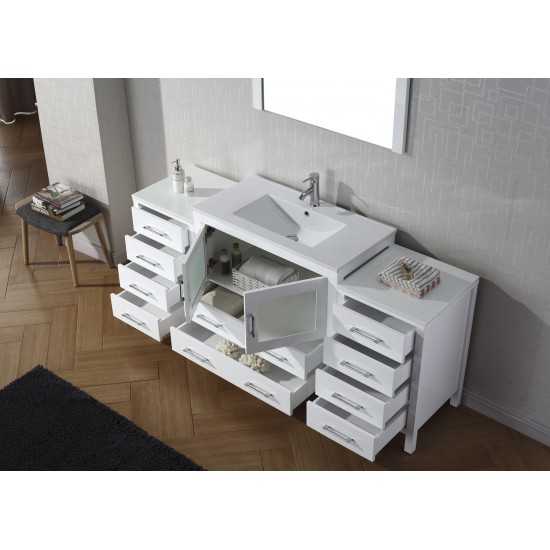 Dior 72" Single Bath Vanity in White and Square Sink with Brushed Nickel Faucet and Matching Mirror