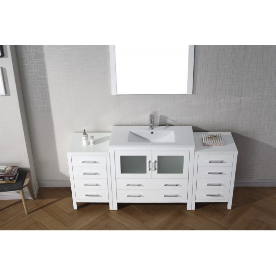 Dior 72" Single Bath Vanity in White and Square Sink with Brushed Nickel Faucet and Matching Mirror