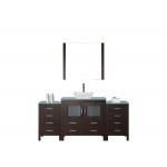 Dior 72" Single Bath Vanity in Espresso with Green Glass Top and Square Sink and Matching Mirror