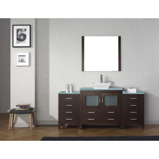 Dior 72" Single Bath Vanity in Espresso with Green Glass Top and Square Sink and Matching Mirror