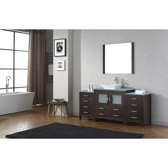 Dior 72" Single Bath Vanity in Espresso with Green Glass Top and Square Sink and Matching Mirror