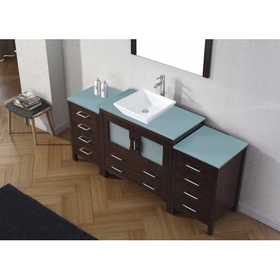 Dior 72" Single Bath Vanity in Espresso with Green Glass Top and Square Sink and Matching Mirror