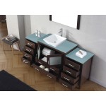 Dior 72" Single Bath Vanity in Espresso with Green Glass Top and Square Sink and Matching Mirror