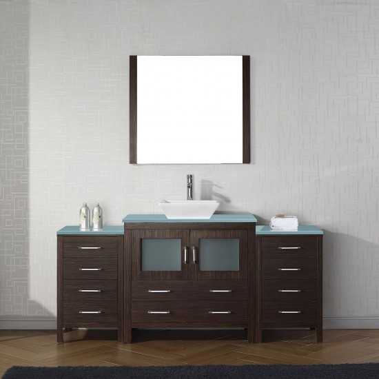 Dior 72" Single Bath Vanity in Espresso with Green Glass Top and Square Sink with Brushed Nickel Faucet and Matching Mirror