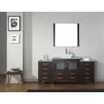 Dior 72" Single Bath Vanity in Espresso with Green Glass Top and Square Sink with Brushed Nickel Faucet and Matching Mirror