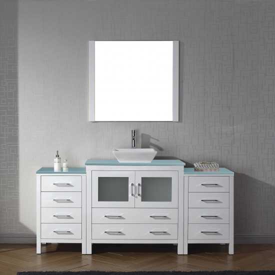 Dior 72" Single Bath Vanity in White with Green Glass Top and Square Sink and Matching Mirror