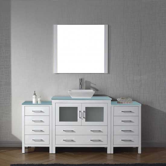 Dior 72" Single Bath Vanity in White with Green Glass Top and Square Sink with Brushed Nickel Faucet and Matching Mirror