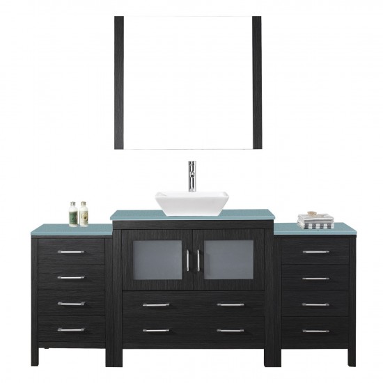 Dior 72" Single Bath Vanity in Zebra Gray with Green Glass Top and Square Sink and Matching Mirror