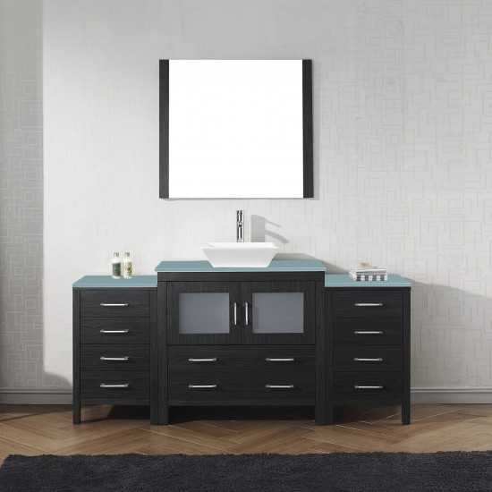 Dior 72" Single Bath Vanity in Zebra Gray with Green Glass Top and Square Sink and Matching Mirror