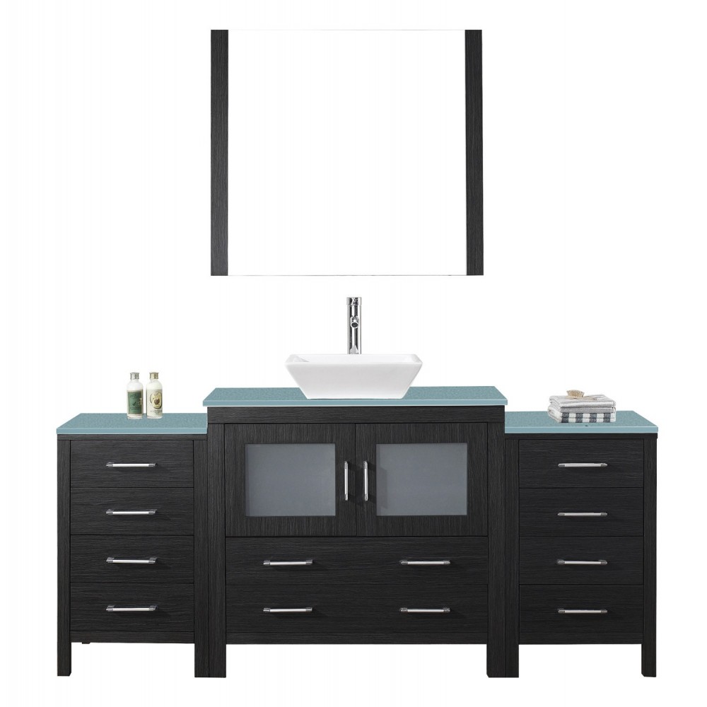 Dior 72" Single Bath Vanity in Zebra Gray with Green Glass Top and Square Sink with Brushed Nickel Faucet and Matching Mirror