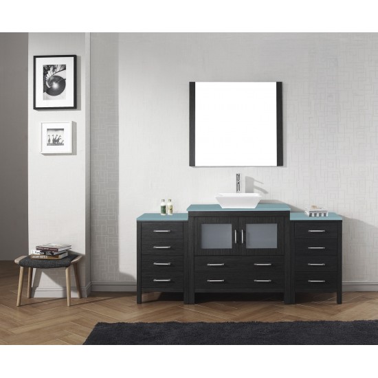 Dior 72" Single Bath Vanity in Zebra Gray with Green Glass Top and Square Sink with Brushed Nickel Faucet and Matching Mirror