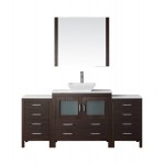 Dior 72" Single Bath Vanity in Espresso with White Engineered Stone Top and Square Sink and Matching Mirror