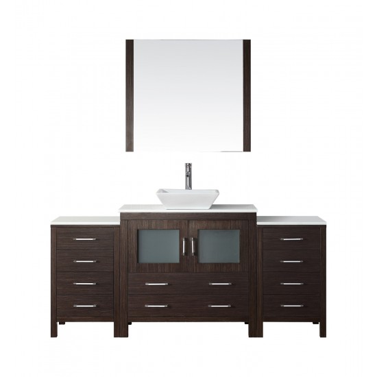 Dior 72" Single Bath Vanity in Espresso with White Engineered Stone Top and Square Sink and Matching Mirror