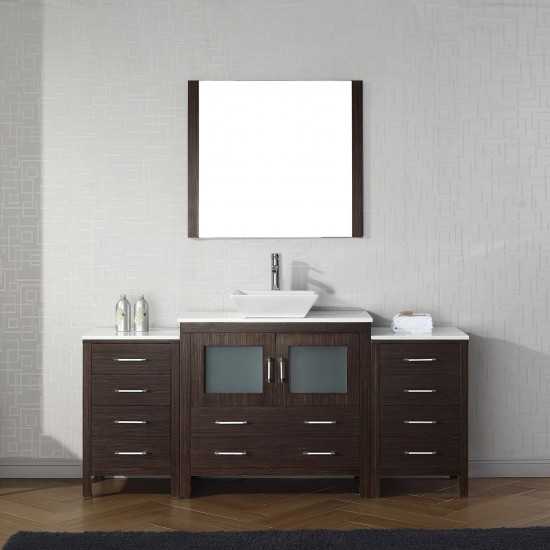 Dior 72" Single Bath Vanity in Espresso with White Engineered Stone Top and Square Sink and Matching Mirror