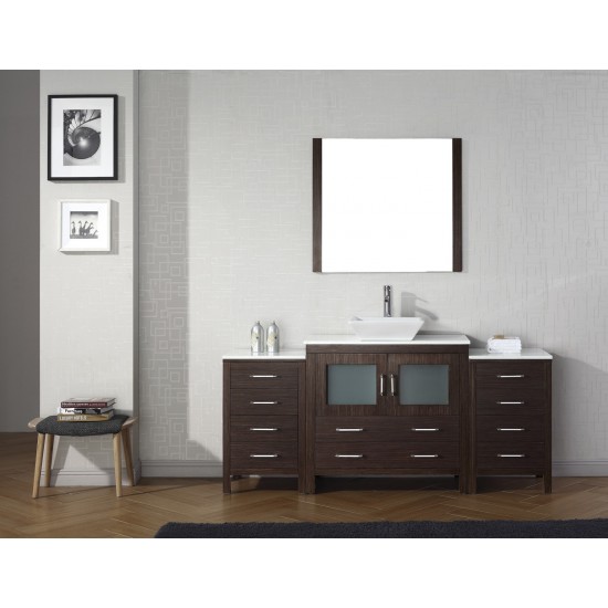 Dior 72" Single Bath Vanity in Espresso with White Engineered Stone Top and Square Sink and Matching Mirror