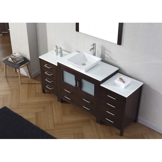 Dior 72" Single Bath Vanity in Espresso with White Engineered Stone Top and Square Sink and Matching Mirror