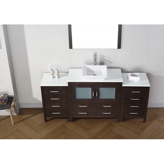 Dior 72" Single Bath Vanity in Espresso with White Engineered Stone Top and Square Sink and Matching Mirror