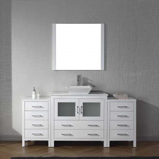 Dior 72" Single Bath Vanity in White with White Engineered Stone Top and Square Sink and Matching Mirror