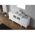 Dior 72" Single Bath Vanity in White with White Engineered Stone Top and Square Sink and Matching Mirror