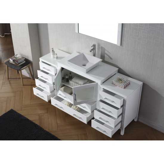 Dior 72" Single Bath Vanity in White with White Engineered Stone Top and Square Sink and Matching Mirror