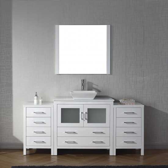 Dior 72" Single Bath Vanity in White with White Engineered Stone Top and Square Sink with Brushed Nickel Faucet and Mirror