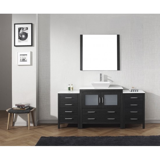 Dior 72" Single Bath Vanity in Zebra Gray with White Engineered Stone Top and Square Sink and Matching Mirror