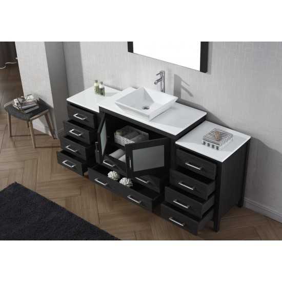 Dior 72" Single Bath Vanity in Zebra Gray with White Engineered Stone Top and Square Sink and Matching Mirror