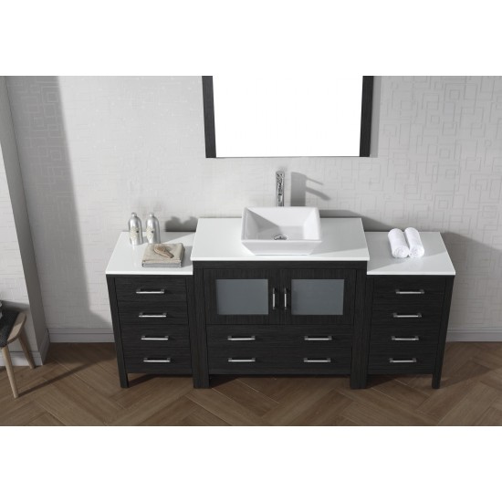 Dior 72" Single Bath Vanity in Zebra Gray with White Engineered Stone Top and Square Sink and Matching Mirror