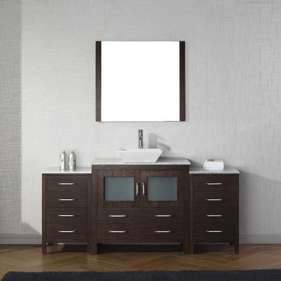 Dior 72" Single Bath Vanity in Espresso with White Marble Top and Square Sink and Matching Mirror