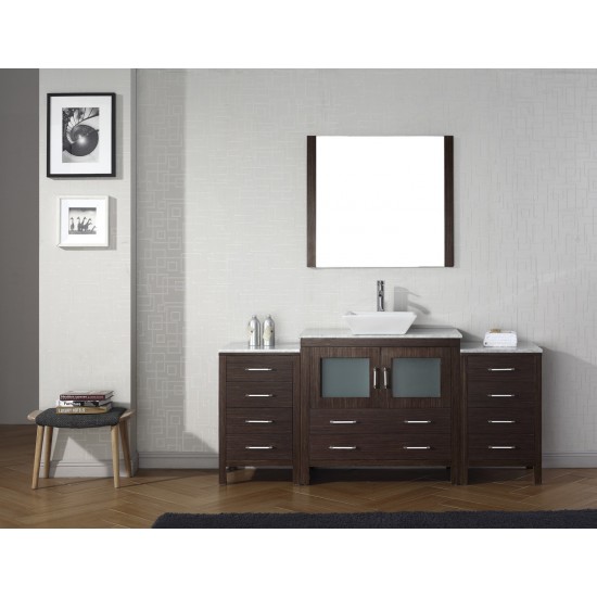 Dior 72" Single Bath Vanity in Espresso with White Marble Top and Square Sink and Matching Mirror