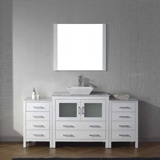 Dior 72" Single Bath Vanity in White with White Marble Top and Square Sink and Matching Mirror