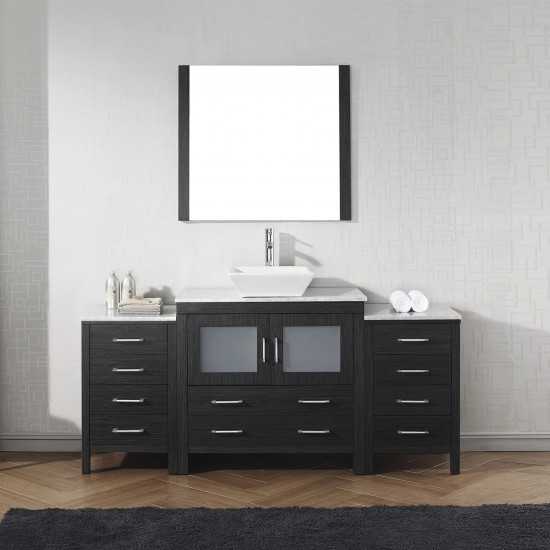 Dior 72" Single Bath Vanity in Zebra Gray with White Marble Top and Square Sink and Matching Mirror